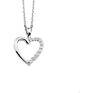 Quickjewels Huiscollectie Zilver collier hart zirkonia 41 + 4 cm zilver gerhodineerd 1320466 Quickjewels Huiscollectie Zilver collier hart zirkonia 41 + 4 cm zilver gerhodineerd 1320466