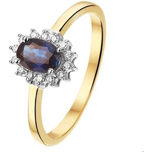 Quickjewels Huiscollectie Goud ring saffier en diamant 0.10ct h si halo 14K bicolor goud geel/wit 4208175 Quickjewels Huiscollectie Goud ring saffier en diamant 0.10ct h si halo 14K bicolor goud geel/wit 4208175