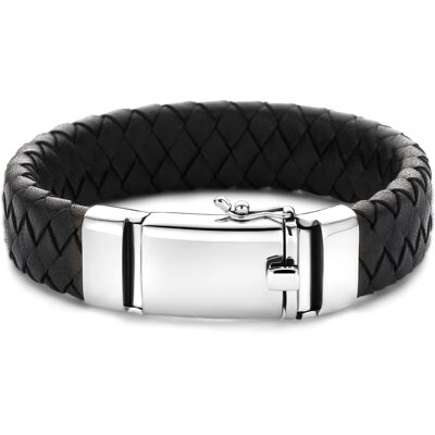 Quickjewels Huiscollectie Zilver Zilver Gerhodineerde armband zwart leer 15 mm 21 cm 1341614 Quickjewels Huiscollectie Zilver Zilver Gerhodineerde armband zwart leer 15 mm 21 cm 1341614