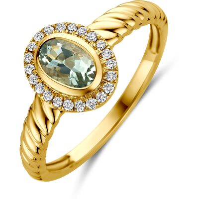 Quickjewels Huiscollectie Goud 14K geelgoud ring groen amethist en lab grown diamant 0.10ct f vs 4036163 17.25 Quickjewels Huiscollectie Goud 14K geelgoud ring groen amethist en lab grown diamant 0.10ct f vs 4036163 17.25