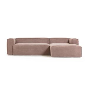 Kave Home - 3-zitsbank Blok corduroy roze met chaise longue rechts 300 cm