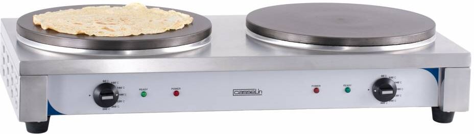 Casselin Dubbele Crépes Elektrische Bakplaat, 770x400x190(h)mm, 2xØ 350mm, 2x230V/2,2kW