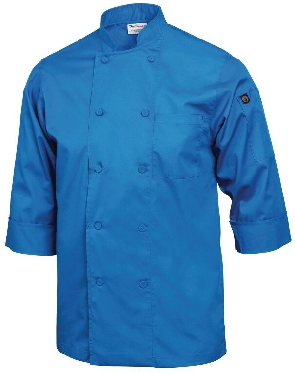 Colour by Chef Works Koksbuis Chef Works, Colour, 3/4 mouw, blauw, poly/ktn, unisex, dubbele sluiting, stoffen knopen, 175 g/m2