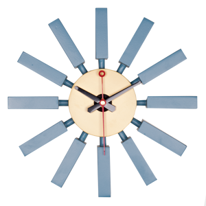Wandklok Nelson Replica   Block Clock   Lichtblauw - Ø30,5 X D7,5 Cm - Hout