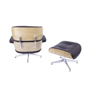 Lounge stoel met Hocker Design   Ea670   Bruin - Stoel: 85 X 85 X 84 Cm Poef: 65 X 55 X 46 Cm - Multiplex Schaal, Volledig Aniline Lederen Zitting