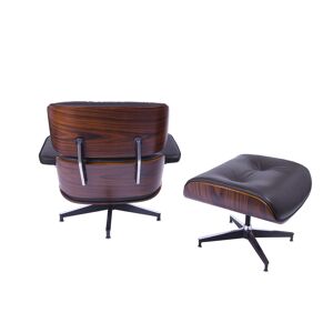 Lounge stoel met Hocker Design   Ea670   Bruin - Stoel: 85 X 85 X 84 Cm Poef: 65 X 55 X 46 Cm - Multiplex Schaal, Volledig Aniline Lederen Zitting