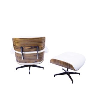 Lounge stoel met Hocker Design   Ea670   Wit - Stoel: 85 X 85 X 84 Cm Poef: 65 X 55 X 46 Cm - Multiplex Schaal, Volledig Aniline Lederen Zitting