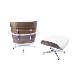 Lounge stoel met Hocker Design   Ea670   Creme - Stoel: 85 X 85 X 84 Cm Poef: 65 X 55 X 46 Cm - Multiplex Schaal, Volledig Aniline Lederen Zitting
