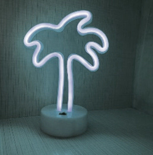 Groenovatie LED Neon Tafellamp "Palm", Op Batterijen en USB, 17x10x24cm, Koel Wit