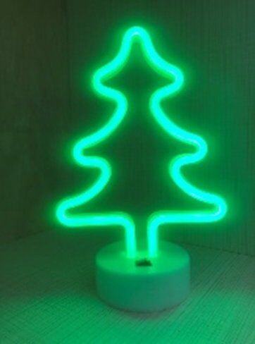 Groenovatie LED Neon Tafellamp "Kerstboom", Op Batterijen en USB, 18x10x27cm, Groen