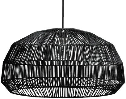 Groenovatie Rotan / Rieten Hanglamp, Handgemaakt, Zwart, ⌀72 cm