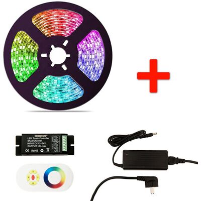 Groenovatie RGB LED Strip Set, 5 Meter, 14.4 Watt/meter, Waterdicht IP65, Met Adapter & Touch Afstandsbediening Groenovatie RGB LED Strip Set, 5 Meter, 14.4 Watt/meter, Waterdicht IP65, Met Adapter & Touch Afstandsbediening