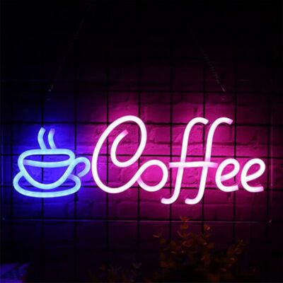 Groenovatie LED Neon Wandlamp "Coffee", Op USB, 42x22x2cm, Blauw/Roze Groenovatie LED Neon Wandlamp "Coffee", Op USB, 42x22x2cm, Blauw/Roze