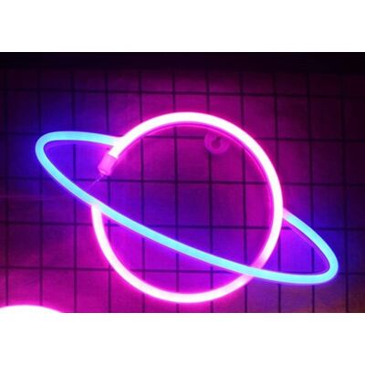 Groenovatie LED Neon Wandlamp "Planeet", Op Batterijen en USB, 30x18x2cm, Blauw/Roze Groenovatie LED Neon Wandlamp "Planeet", Op Batterijen en USB, 30x18x2cm, Blauw/Roze