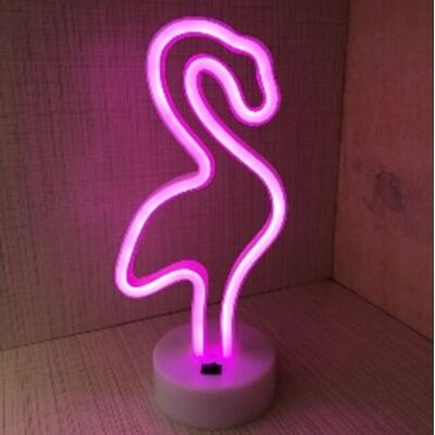 Groenovatie LED Neon Tafellamp "Flamingo", Op Batterijen en USB, 13x10x29cm, Roze Groenovatie LED Neon Tafellamp "Flamingo", Op Batterijen en USB, 13x10x29cm, Roze