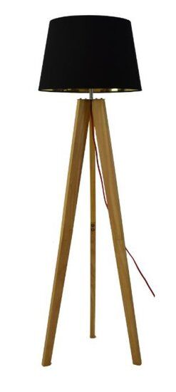 Groenovatie Menton Tripod Vloerlamp, Ø45x155cm, Hout Met Zwarte Lampenkap