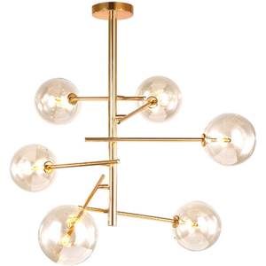 Groenovatie Glazen Design Hanglamp, 6 Amber Bollen, G4 Fitting, 75x80cm Groenovatie Glazen Design Hanglamp, 6 Amber Bollen, G4 Fitting, 75x80cm