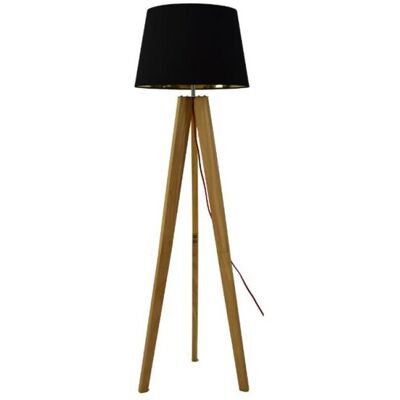 Groenovatie Menton Tripod Vloerlamp, Ø45x155cm, Hout Met Zwarte Lampenkap Groenovatie Menton Tripod Vloerlamp, Ø45x155cm, Hout Met Zwarte Lampenkap