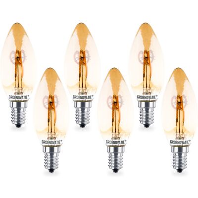 Groenovatie E14 LED Filament Kaarslamp Goud 4W Spiral Extra Warm Wit Dimbaar 6-Pack Groenovatie E14 LED Filament Kaarslamp Goud 4W Spiral Extra Warm Wit Dimbaar 6-Pack