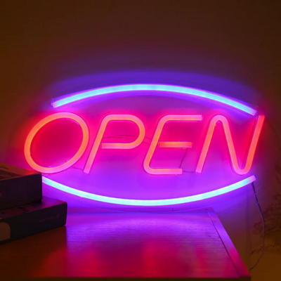 Groenovatie LED Neon Wandlamp "Open", Op USB, 45x22x2cm, Blauw / Roze Groenovatie LED Neon Wandlamp "Open", Op USB, 45x22x2cm, Blauw / Roze