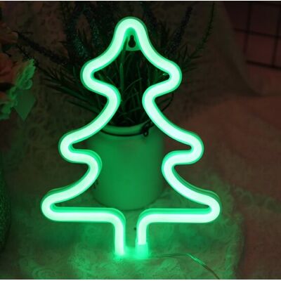 Groenovatie LED Neon Wandlamp "Kerstboom", Op Batterijen en USB, 25x19x2cm, Groen Groenovatie LED Neon Wandlamp "Kerstboom", Op Batterijen en USB, 25x19x2cm, Groen