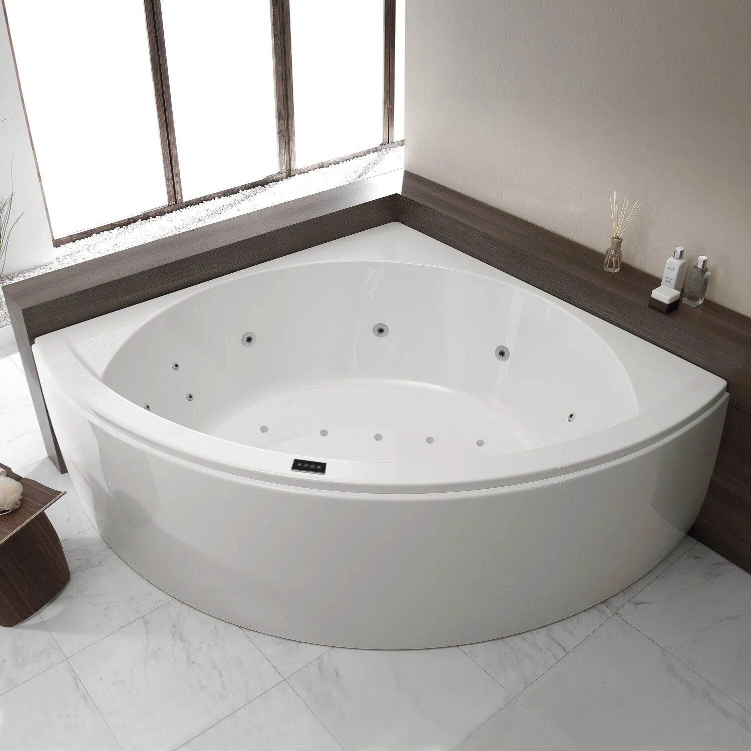 Kronenbach Relax 1500 Eck-Badewanne mit Whirlpool 150 x 150 cm mit Gestell, Schürze, Füllfunktion und Rückendüsen links Relax 1500