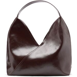Manfield Donkerbruine Lak Schoudertas Met Drukknoop - Maat Onesize bruin Manfield Donkerbruine Lak Schoudertas Met Drukknoop - Maat Onesize bruin