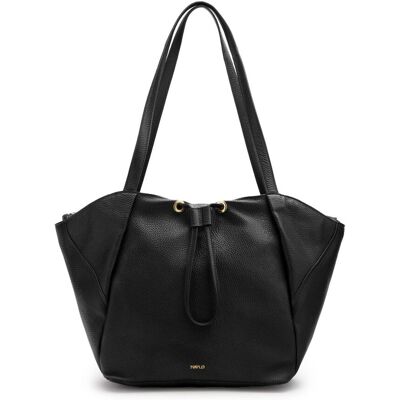 Manfield Zwarte Leren Shopper Met Aantrekkoord Met Ritssluiting - Maat Onesize zwart Manfield Zwarte Leren Shopper Met Aantrekkoord Met Ritssluiting - Maat Onesize zwart