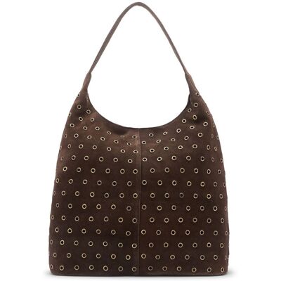 Manfield Bruine Suède Shopper Met Studs Met Drukknoop - Maat Onesize bruin Manfield Bruine Suède Shopper Met Studs Met Drukknoop - Maat Onesize bruin
