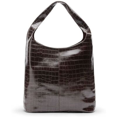 Manfield Donkerbruine Leren Croco Shopper Met Ritssluiting - Maat Onesize bruin Manfield Donkerbruine Leren Croco Shopper Met Ritssluiting - Maat Onesize bruin