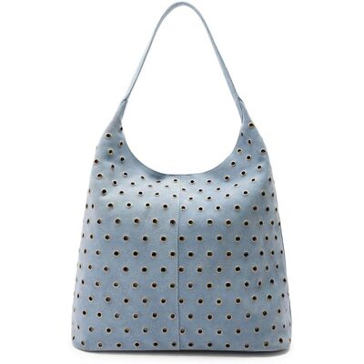 Manfield Licht Blauwe Suède Schoudertas Met Zilveren Studs Met Drukknoop - Maat Onesize blauw Manfield Licht Blauwe Suède Schoudertas Met Zilveren Studs Met Drukknoop - Maat Onesize blauw