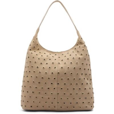 Manfield Beige Suède Shopper Met Studs Met Drukknoop - Maat Onesize beige Manfield Beige Suède Shopper Met Studs Met Drukknoop - Maat Onesize beige