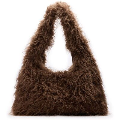 Manfield Bruine Hairy Schoudertas Met Drukknoop - Maat Onesize bruin Manfield Bruine Hairy Schoudertas Met Drukknoop - Maat Onesize bruin
