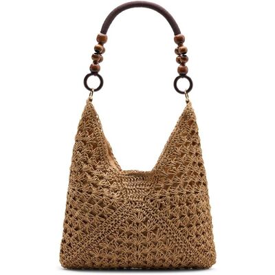 Manfield Beige Raffia Schoudertas Met Drukknoop - Maat Onesize beige Manfield Beige Raffia Schoudertas Met Drukknoop - Maat Onesize beige