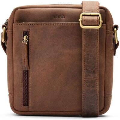 Manfield Bruine Leren Unisex Schoudertas Met Ritssluiting - Maat Onesize bruin Manfield Bruine Leren Unisex Schoudertas Met Ritssluiting - Maat Onesize bruin