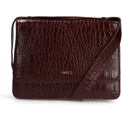 Manfield Bordeaux Rode Lakleren Croco Schoudertas Met Drukknoop - Maat Onesize rood Manfield Bordeaux Rode Lakleren Croco Schoudertas Met Drukknoop - Maat Onesize rood