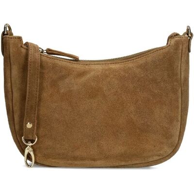 Manfield Taupe Suède Schoudertas Met Ritssluiting - Maat Onesize taupe Manfield Taupe Suède Schoudertas Met Ritssluiting - Maat Onesize taupe