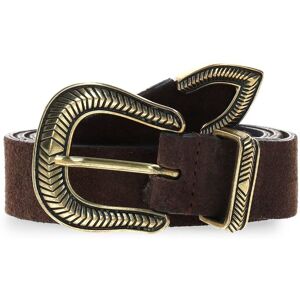 Manfield Donkerbruine Suède Riem Met Drukknoop - Maat 085 bruin Manfield Donkerbruine Suède Riem Met Drukknoop - Maat 085 bruin