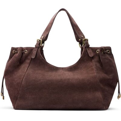 Manfield Bruine Suède Shopper Met Drukknoop - Maat Onesize bruin Manfield Bruine Suède Shopper Met Drukknoop - Maat Onesize bruin