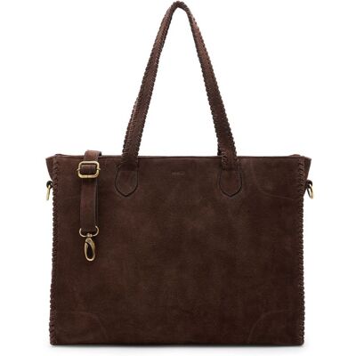 Manfield Donkerbruine Suède Shopper Met Gevlochten Details Met Ritssluiting - Maat Onesize bruin Manfield Donkerbruine Suède Shopper Met Gevlochten Details Met Ritssluiting - Maat Onesize bruin
