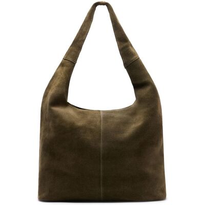 Manfield Donkergroene Suède Shopper Met Ritssluiting - Maat Onesize groen Manfield Donkergroene Suède Shopper Met Ritssluiting - Maat Onesize groen