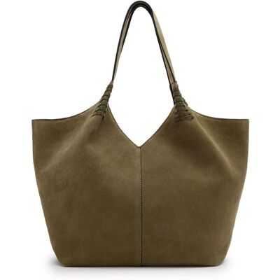 Manfield Groene Suède Shopper Met Drukknoop - Maat Onesize groen Manfield Groene Suède Shopper Met Drukknoop - Maat Onesize groen
