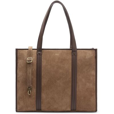 Manfield 18 Inch Taupe Suède Shopper Met Leren Details Met Ritssluiting - Maat Onesize taupe Manfield 18 Inch Taupe Suède Shopper Met Leren Details Met Ritssluiting - Maat Onesize taupe