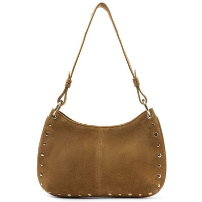 Manfield Cognac Suède Schoudertasje Met Gouden Studs Met Ritssluiting - Maat Onesize cognac Manfield Cognac Suède Schoudertasje Met Gouden Studs Met Ritssluiting - Maat Onesize cognac