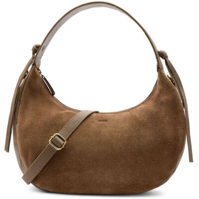 Manfield Taupe Suède Handtas Met Ritssluiting - Maat Onesize taupe Manfield Taupe Suède Handtas Met Ritssluiting - Maat Onesize taupe