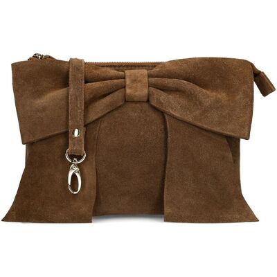 Manfield Bruine Suède Clutch Met Strik Met Ritssluiting - Maat Onesize bruin Manfield Bruine Suède Clutch Met Strik Met Ritssluiting - Maat Onesize bruin
