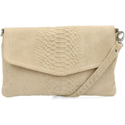 Manfield Beige Suède Croco Clutch Met Ritssluiting - Maat Onesize beige Manfield Beige Suède Croco Clutch Met Ritssluiting - Maat Onesize beige