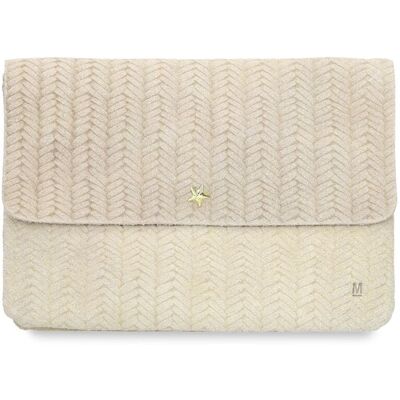 Manfield Beige Suède Clutch Met Drukknoop - Maat Onesize beige Manfield Beige Suède Clutch Met Drukknoop - Maat Onesize beige
