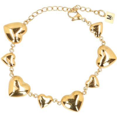 Manfield Goudkleurige Hartjes Bedelarmband - Maat Onesize goud Manfield Goudkleurige Hartjes Bedelarmband - Maat Onesize goud