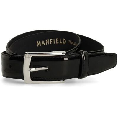 Manfield Zwarte Lakleren Riem - Maat 085 zwart Manfield Zwarte Lakleren Riem - Maat 085 zwart